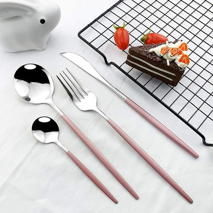 JASHII Flatware Serving Set 24 Piece, Stainless Steel Silverware Set, Modern - Image 6