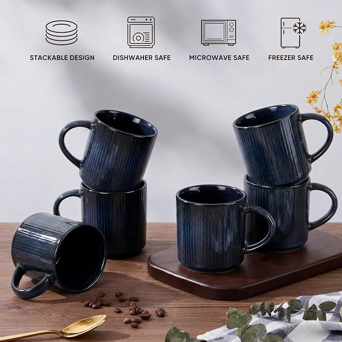 E-far 12 oz Coffee Mugs Set of 6, Stoneware Coffee Cups - Image 8