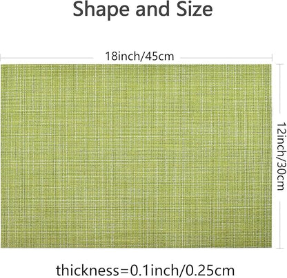 DACHUI Placemats Set of 4, Linen Look Woven Place Mats, Water Resistant, Heat Resistant, Washable, Durable Table Mats (Green)