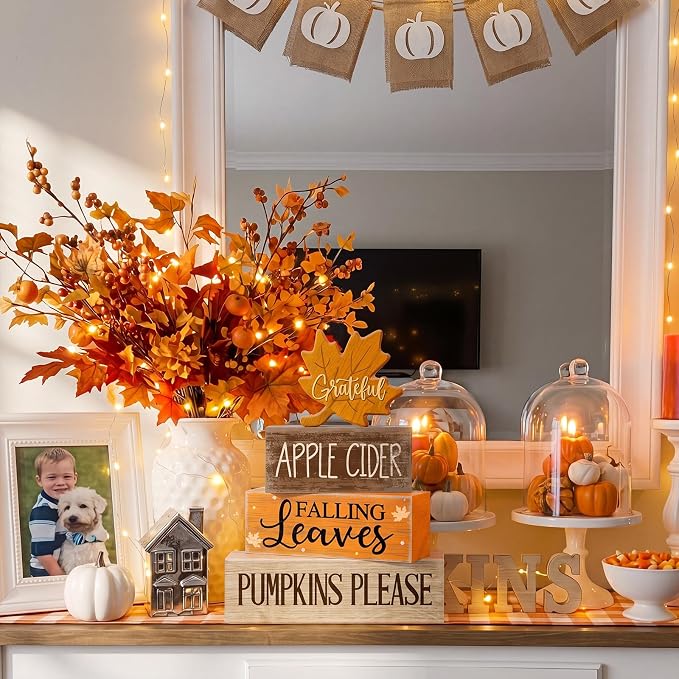 Moucuny 4 Pcs Fall Decoration for Home Wooden Maple Leaf Thanksgiving Table - Image 7