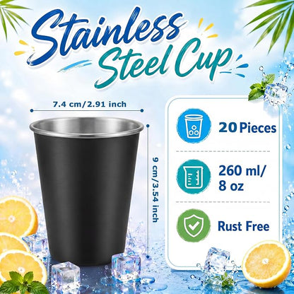 Mimorou 20 Pack 8 oz Stainless Steel Pint Cups Metal Cups Unbreakable Drinking - Image 2