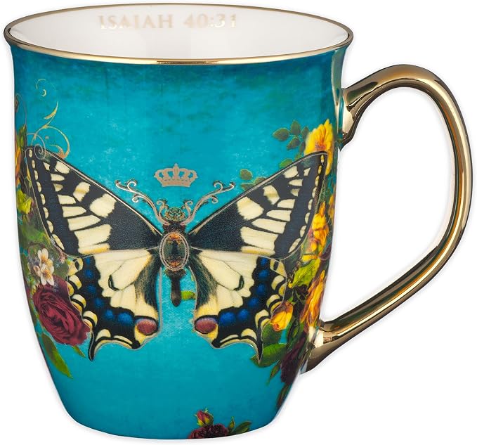 Christian Art Gifts Teal Butterfly Ceramic Coffee Mug by ChristianArtGifts