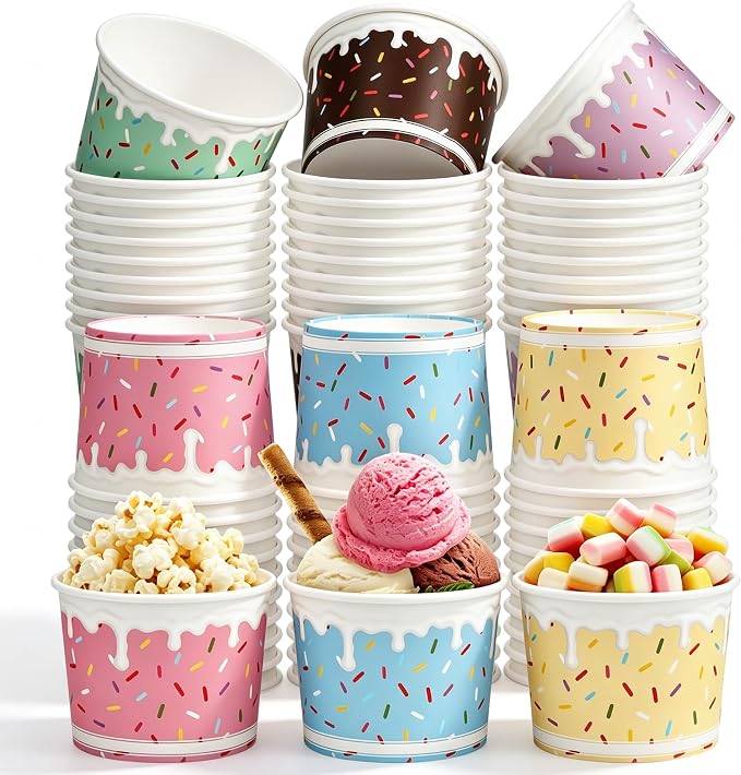 Aodaer 60 Pack 8oz Paper Cups Sprinkles Ice Cream Bowls Disposable Snack Bowls by Aodaer