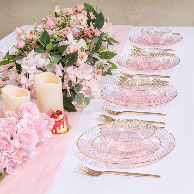 50 Pack 12 Ounce Pink Plastic Bowls Serving Bowls Hammered Clear Bowl - Image 4