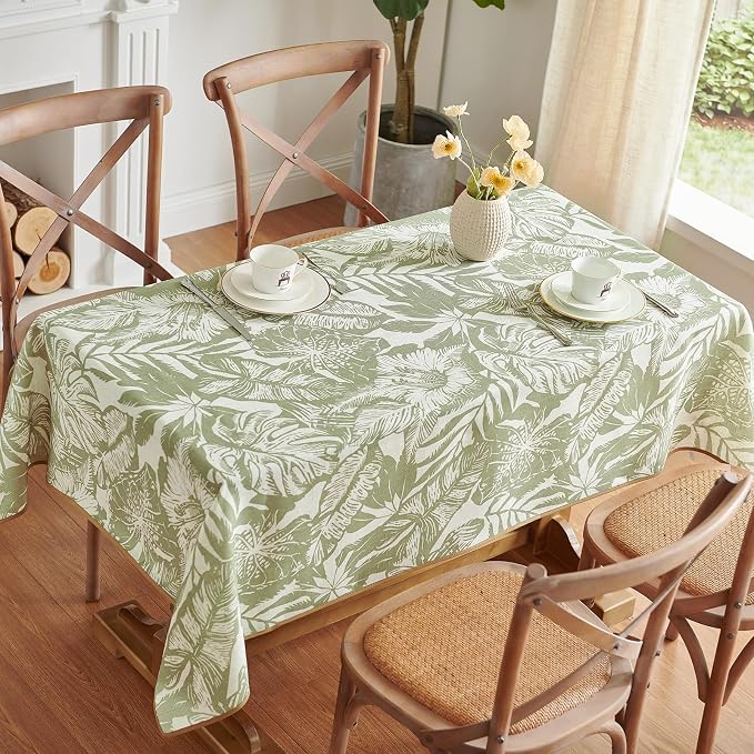 jinchan Green Tropical Floral Linen Rectangle Table Cloth 50x70 | Tropical - Image 2
