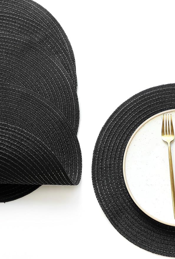15 Inch Round Braided Placemats Set of 4, Washable Heat Resistant Cotton - Image 2