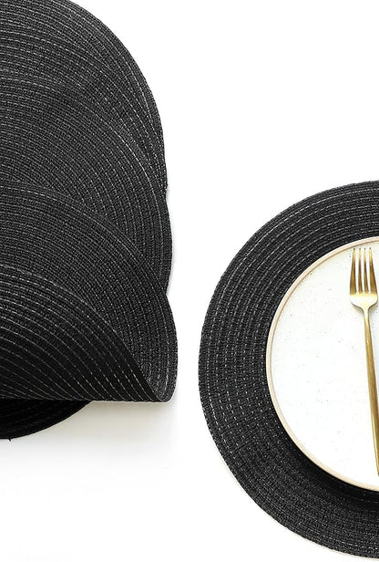 15 Inch Round Braided Placemats Set of 4, Washable Heat Resistant Cotton - Image 2