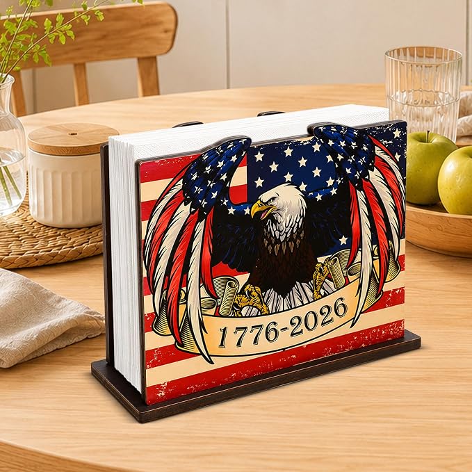 Eagle Independence Day Decor Wood Napkin Holder - Image 3