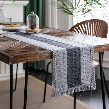 Macrame Table Runner Grey Boho Table Runners - Image 4