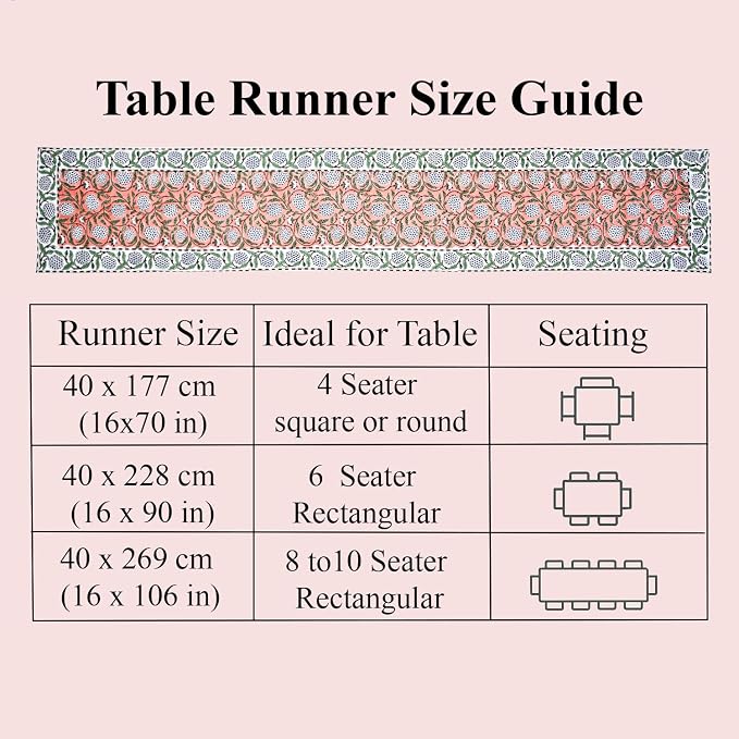 Dark Salmon Hand Block Print 100% Cotton Table Runner 16x90 Inch | Perfect - Image 4