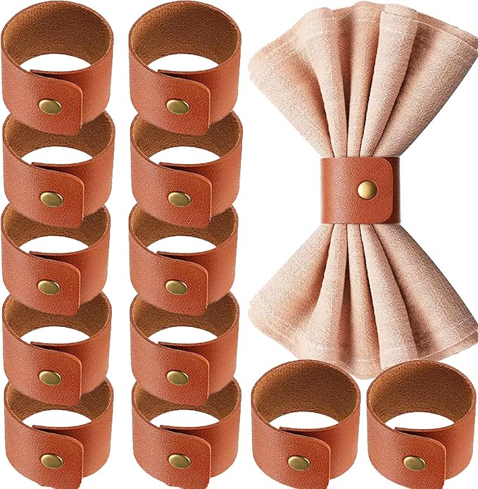 12 PCS Leather Napkin Rings Vintage Buckle Napkin Holder by auwiyd