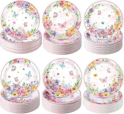 Gerrii 60 Pcs Butterfly Floral Party Plates 7 Inch Spring Butterfly Disposable by Gerrii