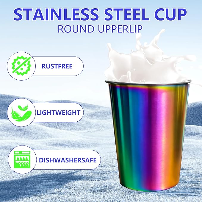 20oz 8PCS Stainless Steel Pint Cups, Reusable metal Cups, Drinking | Pint - Image 5