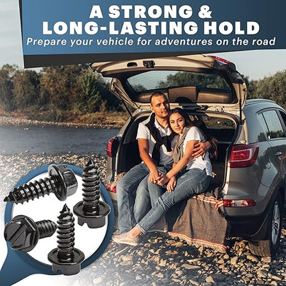 License Plate Screws with Rustproof Finish - License Plate Screw Kit for Front & Rear Plates - License Plate Bolts for Domestic Vehicles - Stainless Steel Screws for License Plates (4-Pack, Black)