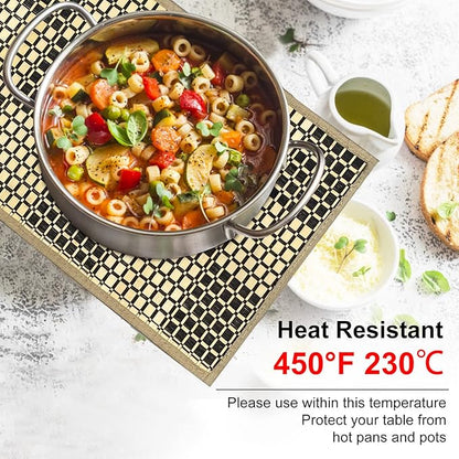 ANDSTAR Set of 8 Pcs Bamboo Placemats Rectangle Table Placemats Natural Anti-Slip Washable Heat-Resistant Table Mats for Dining Room and Kitchen(Plaid Natural Color)