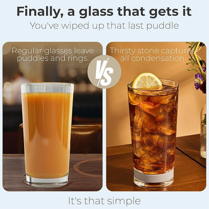Coast Glassware The Tall – Patented Highball Drinking Glasses with Built-In Stone Coaster Base – Absorbent, Surface-Protecting Water & Cocktail Glasses - Premium Gift Pack (Set of 4) - 16 oz