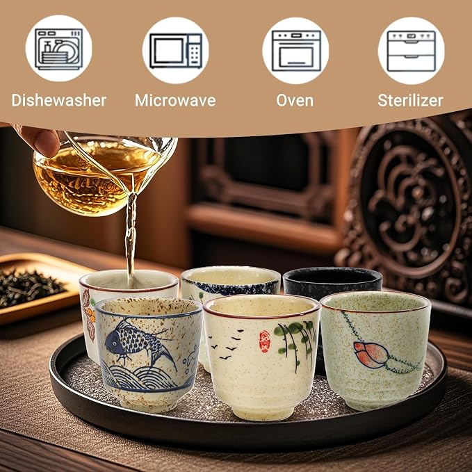 6 Pieces Japanese Tea Cups, 6 Oz Ceramic Coffee Cup | No Handle Teacup Matcha - Image 4