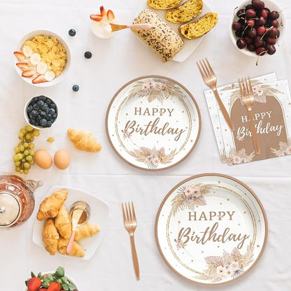 96Pcs Boho Birthday Party Decorations, Serves 24 | Boho Plates and Napkins - Image 5