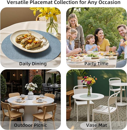 Round Wipeable Placemats Set of 2 – Faux Leather Round Table Mats, Waterproof & Washable Vinyl Placemats, Circle Design for Dining Table Decor– Taupe