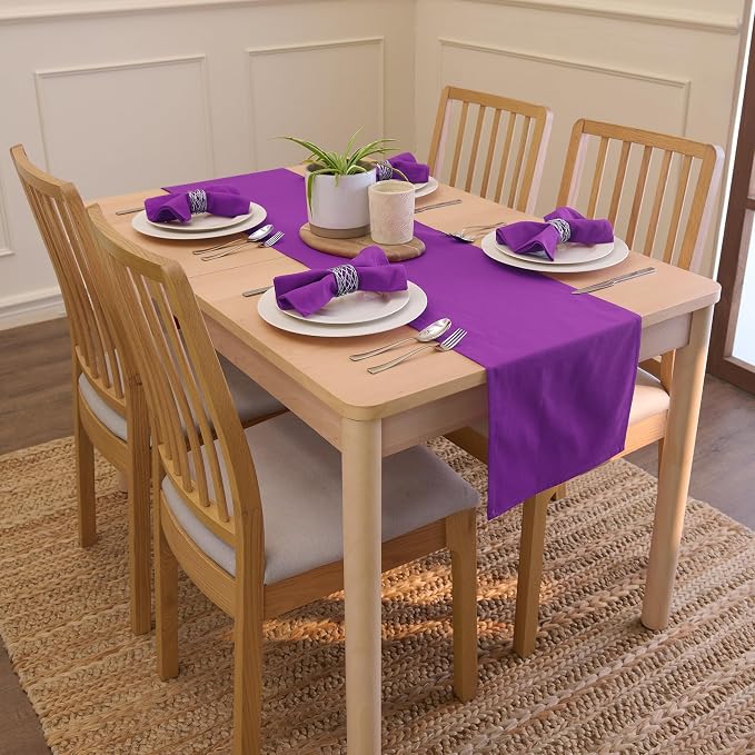 Encasa XO Table Runner, Cotton Canvas Dining Runner 13"x48" | Purple, 180 GSM - Image 2