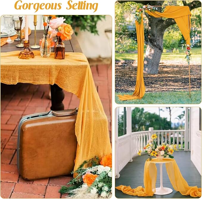 6 Pieces Mustard 10FT Cheesecloth Table Runner Boho Gauze Fabric Table Runner - Image 6