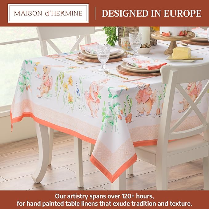 Maison d' Hermine Table Cloth Rectangle Table 100% Cotton 70 x 120 Inches Tablecloth Reusable Decorative for Dining Room Farmhouse Home Valentines Day Decorations Spring Summer - Bunny Party