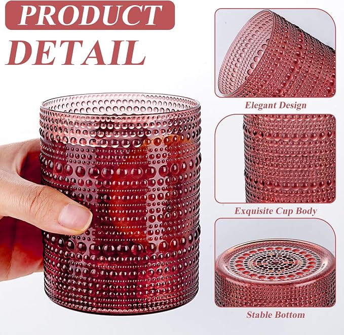 18PCS Hobnail Plastic Drinking Glasses 14 oz Burgundy Cups - Image 4