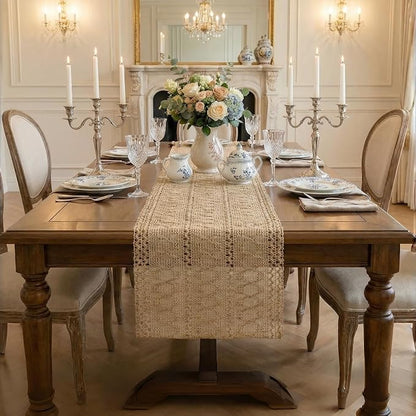 Burlap Boho Table Runner Macrame Brown 60in Farmhouse Woven Runner | Burlap - Image 6