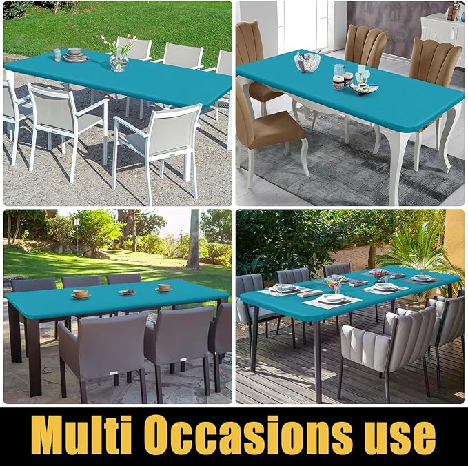 Smiry Rectangle Picnic Table Cloth, Waterproof Elastic Fitted Tablecloths for 6 Foot Tables, Washable Polyester Table Cover for Camping, Indoor and Outdoor (Teal, 36"x72")