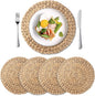 Round Woven Placemats Set of 4, Natural Water Hyacinth Place Mats, Boho Wicker by YANGQIHOME