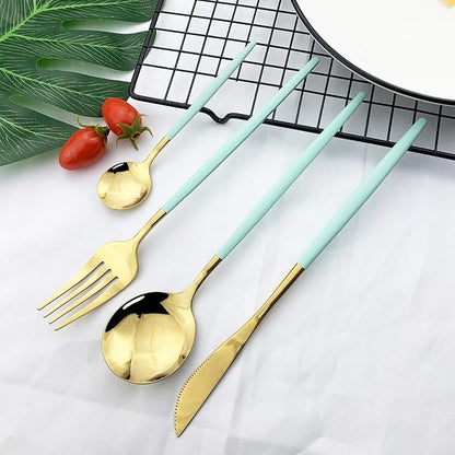 JASHII Flatware Serving Set 24 Piece, Stainless Steel Silverware Set, Mint - Image 2