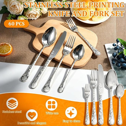 60 Piece Floral Silverware Set for 12 - Image 6