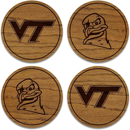LazerEdge Virginia Tech Hokies Wooden Coaster Set - Cherry Wood - Officially Licensed Product - 4-Pack
