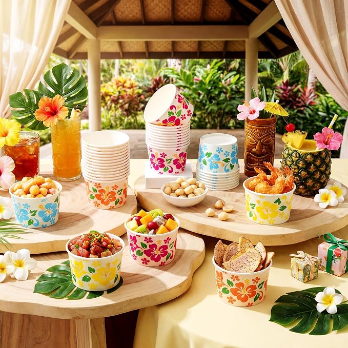 100 Pcs 9oz Summer Hawaii Paper Bowls Treat Snack Cups Summer Ice Cream Dessert - Image 6