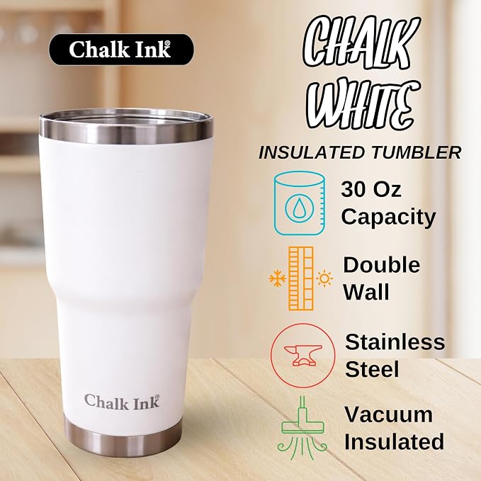 Chalk Ink 30 oz Stainless Steel Tumbler – Insulated Coffee Mug and Water Cup – - Image 3