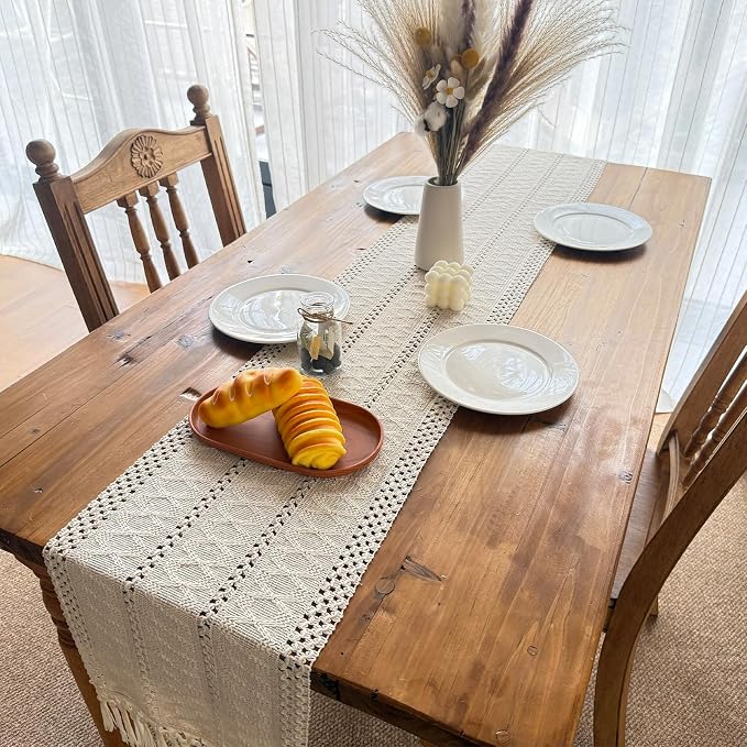 Macrame Table Runner Cream Beige Boho Table Runners - Image 7