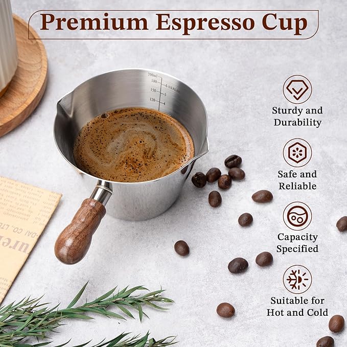 Amrules Espresso Cup, 6.8 oz/200 ml Stainless Steel Coffee Shot Measuring Cup - Image 4