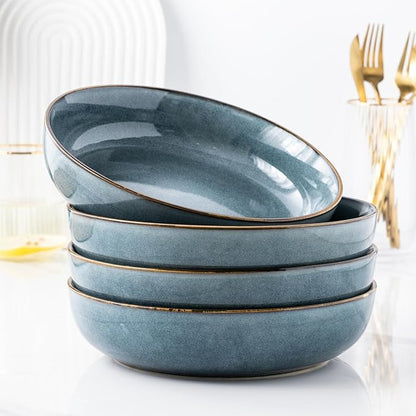 GBHOME 8.75'' Large Ceramic Pasta Bowls, 38oz Stoneware Pasta Serving Bowls Set of 4 for Kitchen, Wide Bowls for Fruit,Pasta,Salad,Oatmeal,Meal, Microwave Safe, Reactive Glaze-Space Blue