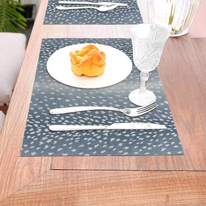 Navy Blue Antelope Placemats Set of 4, 12x18 Inches Blue Animal Skin Print Decorative Rectangle Table Mats for Party Home Kitchen Dining Table Decoration