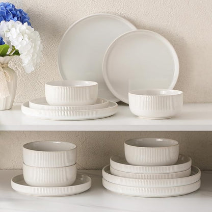 Dinnerware Sets, 18 Pieces Stoneware Plates and Bowls Set, Reactive Glaze Ceramic Dishes Set Scratch Resistant, Kitchen Dinner Set Dishwasher & Microwave Safe, Service for 6