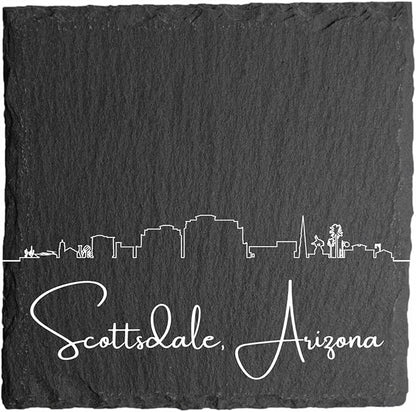 Blue Ridge Mountain Gifts - Scottsdale AZ Skyline Coasters, Set of 4 - Scottsdale Arizona Souvenir, Slate Coasters with Minimalist Skyline, Housewarming Gift for Friends, Family, & Neighbors