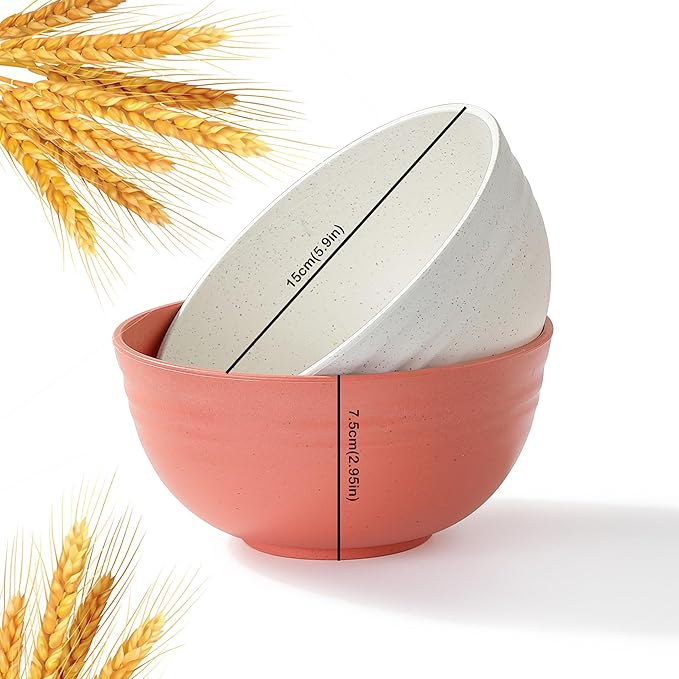 8PCS Cereal Bowl, Ohola Unbreakable Wheat Straw Cereal Bowls, Microwave & - Image 2
