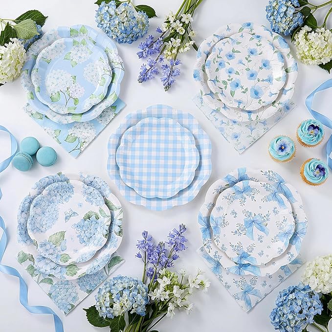 NatNarr 50 Set Floral Plates and Napkins Hydrangea Party Decor | 9" Hydrangea - Image 3