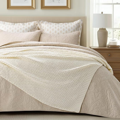 EVERGRACEHOME Chunky Chenille Knit Throw Blanket for Couch, Soft Luxurious Moss Stitch Blankets for Bed, Cozy Decorative Farmhouse Knitted Throws for Sofa, Ivory White, 60" x 80"