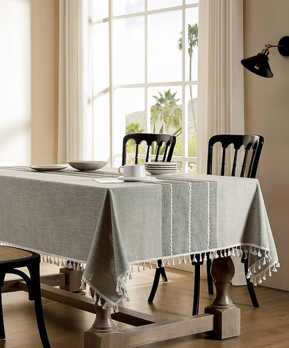 ZeeMart Contrast Linen Table Cloth Rectangle Table Cloths 60x120 Inch Grey, Farmhouse Style Heavy Weight Grey Tablecloth, Water Resistant Burlap Tablecloths