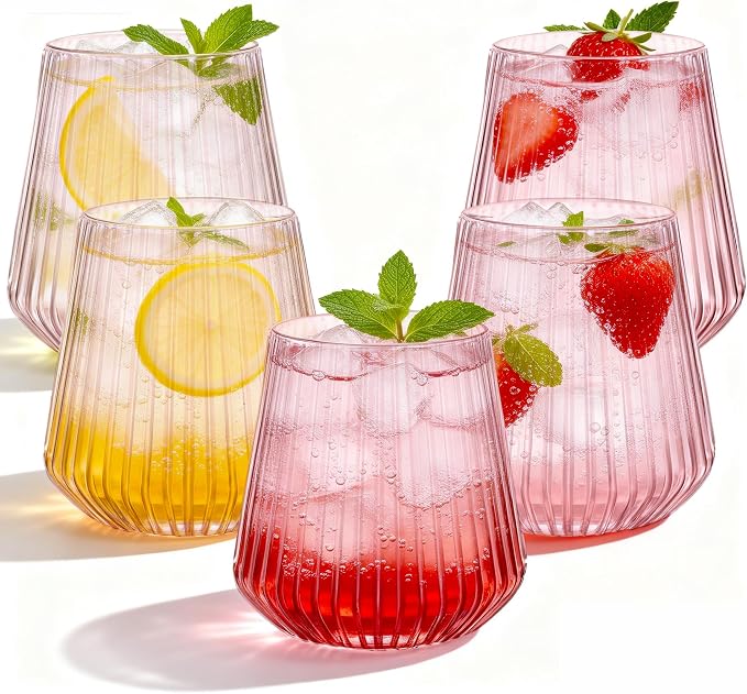 N9R 24PCS Pink Plastic Wine Glasses Disposable, 14 oz Cocktail & Spritz | Pink by N9RTABLEWARE
