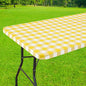 Smiry Rectangle Picnic Table Cloth, Elastic Waterproof Fitted Vinyl Tablecloths, Flannel Backed Buffalo Plaid Table Covers for Dining, Camping, Outdoor (White and Yellow, 30" x 48")