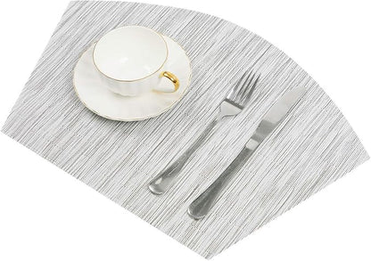 SHACOS Round Table Placemats Set of 7 Wedge Shaped Place Mat with Round Centerpiece Mat Heat Resistant Table Mats Washable (7, Gray White)