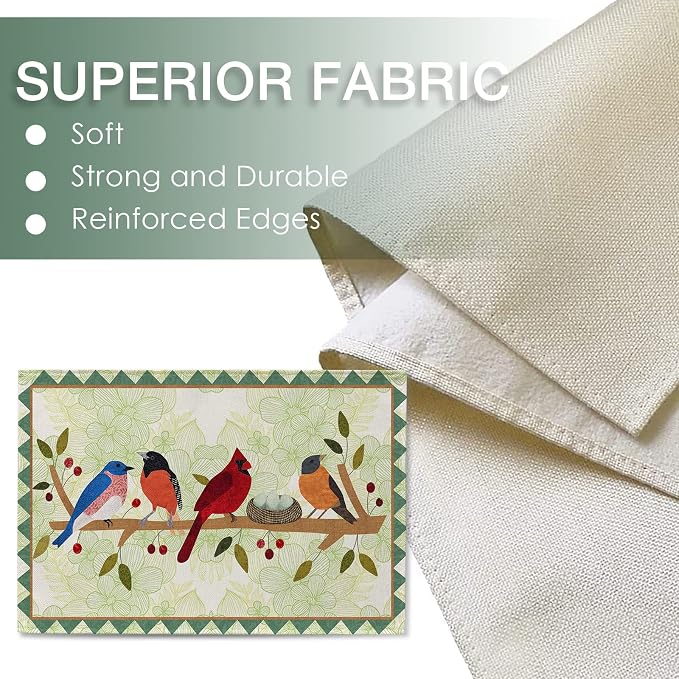 Seliem Spring Birds Tree Branches Placemats Set of 4 | Cardinal Bluebird - Image 3