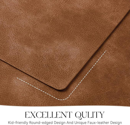 MOSAYT Vinyl Placemats Set of 8-12 X 17 Inch - Faux Leather 100% Waterproof Oil-Proof Wipeable PU Place Mats, Heat Resistant Reversible Table Mats for Kitchen, Dining, Outdoor (Reddish Brown)